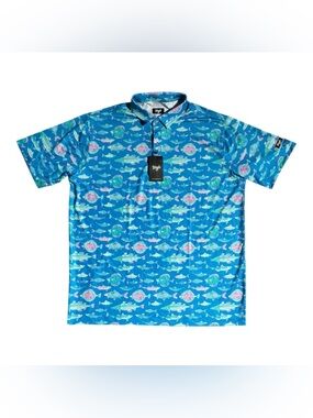 NWT Waggle Golf Polo Shirt Fish